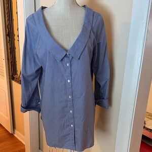 Blue houndstooth drop collar Brooks Brothers Oxford tunic